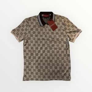 Gucci Tan/Brown GG Monogram Polo Shirt - Large